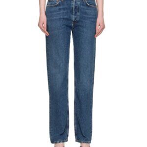 AGOLDE Blue 90's Pinch Waist Long High Rise Straight Jeans